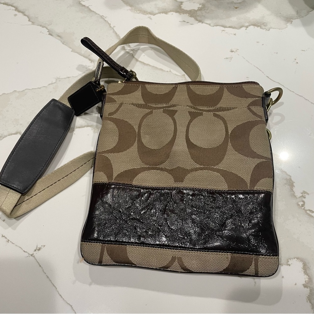 Authentic Coach Monogram Leather Crossbody Bag